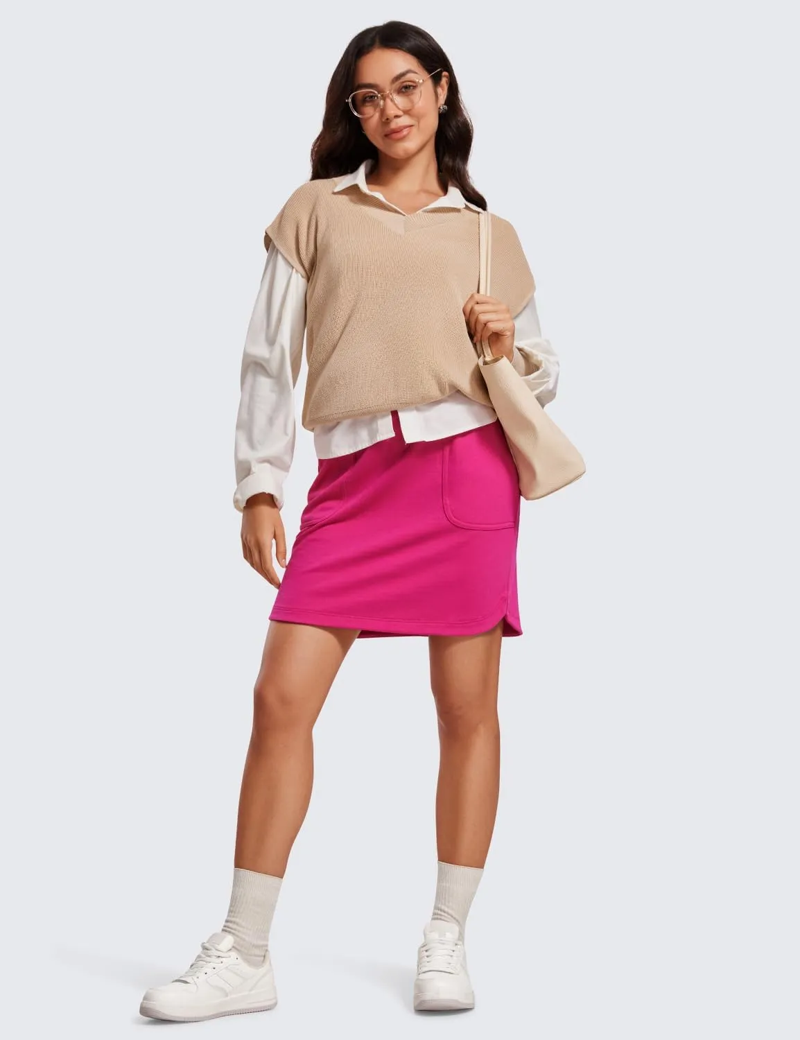 CRZ YOGA Comfy Cotton Sweat Skirts for Women 17'' Linerless Casual Work Lounge Athletic Jersey Skort with Pockets
