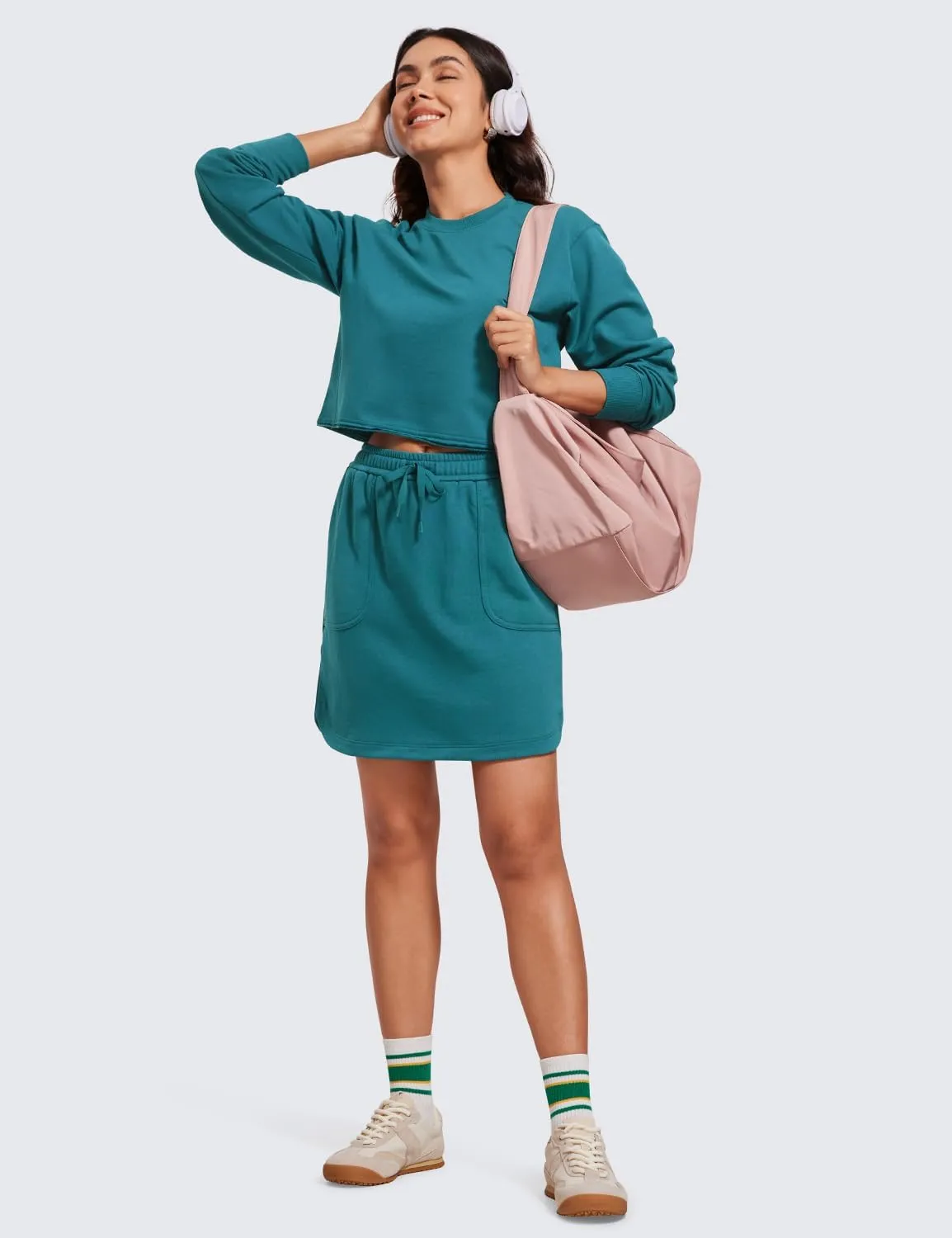 CRZ YOGA Comfy Cotton Sweat Skirts for Women 17'' Linerless Casual Work Lounge Athletic Jersey Skort with Pockets