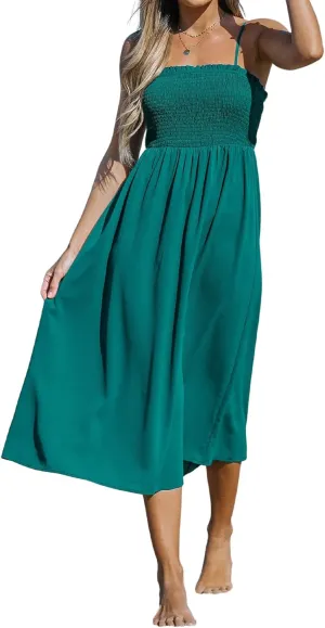 CUPSHE Women Pretty Smocked Cami Dress Adjustable Straps Summer Maxi Dresses
