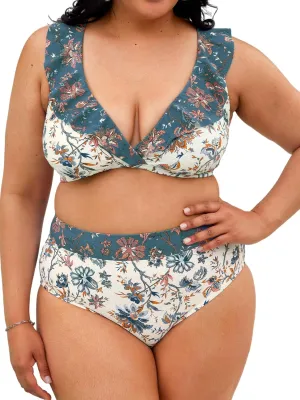CUPSHE Women's Plus Size Swimsuit Two Piece Bathing Suit Banded High Waisted Lace-up Paisley Swimwear
