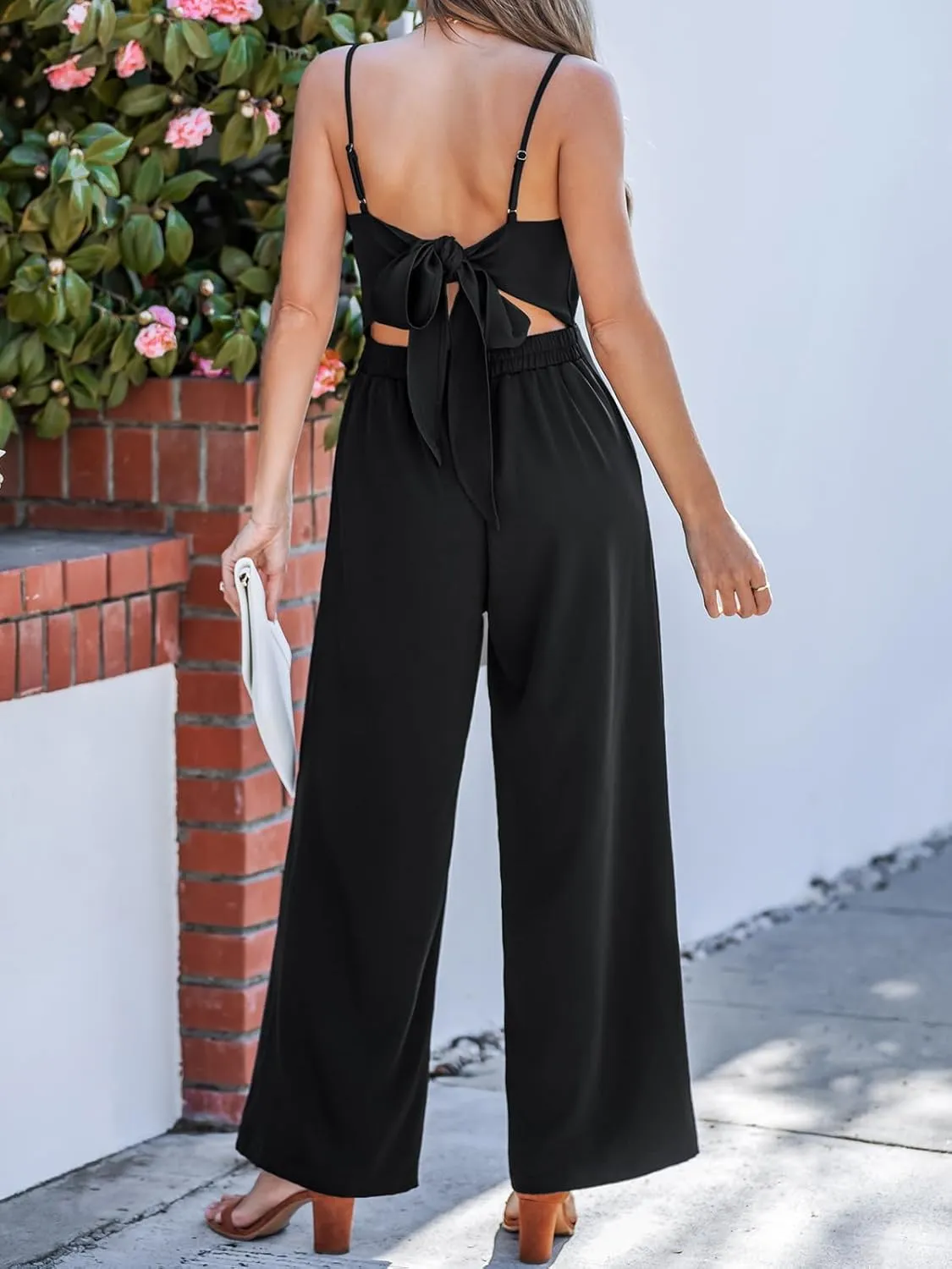 CUPSHE Women's Romper Square Neck Sleeveless Tied Straight leg Jumpsuit Outfit Coverup Casual Dressy