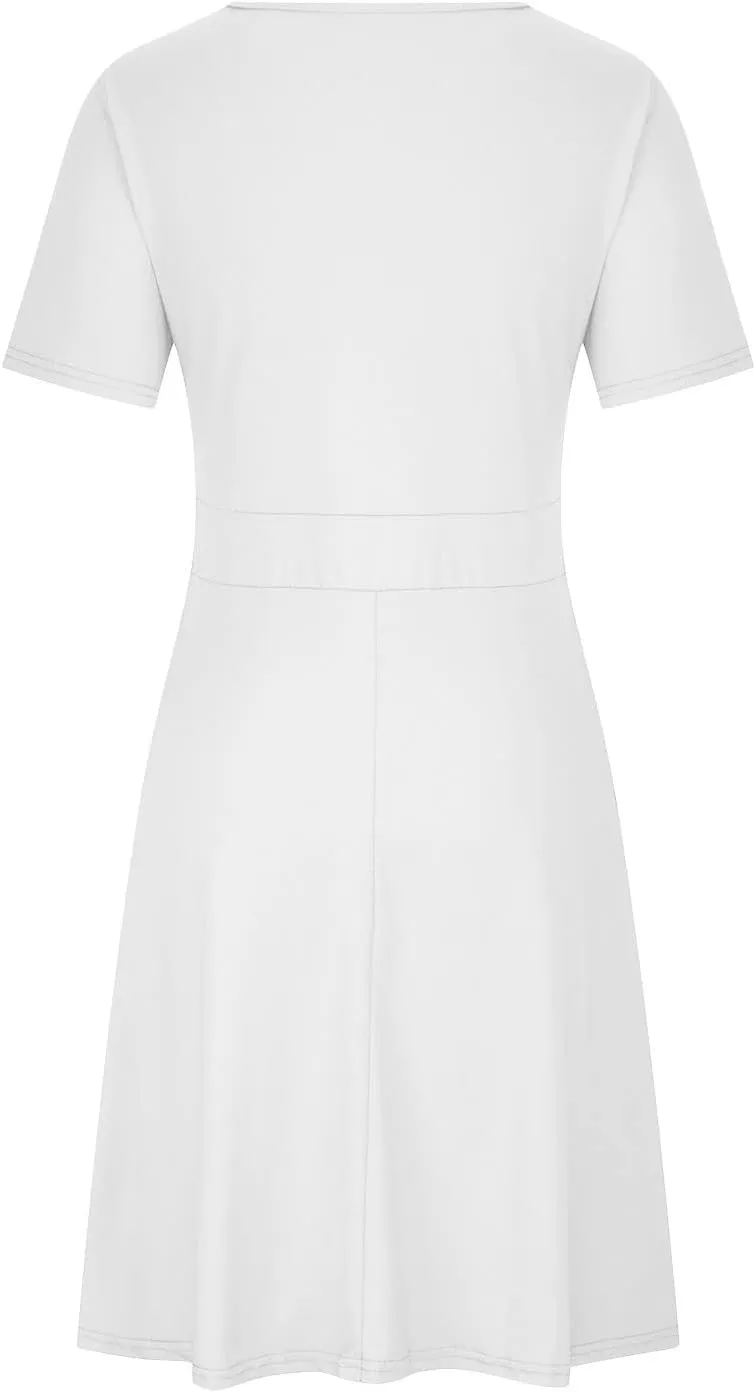DDAPJ pyju Women's Plus Size Summer Dresses Wrap V Neck Short Sleeve Midi Dress Solid Color Loose Flowy Dress with Pockets