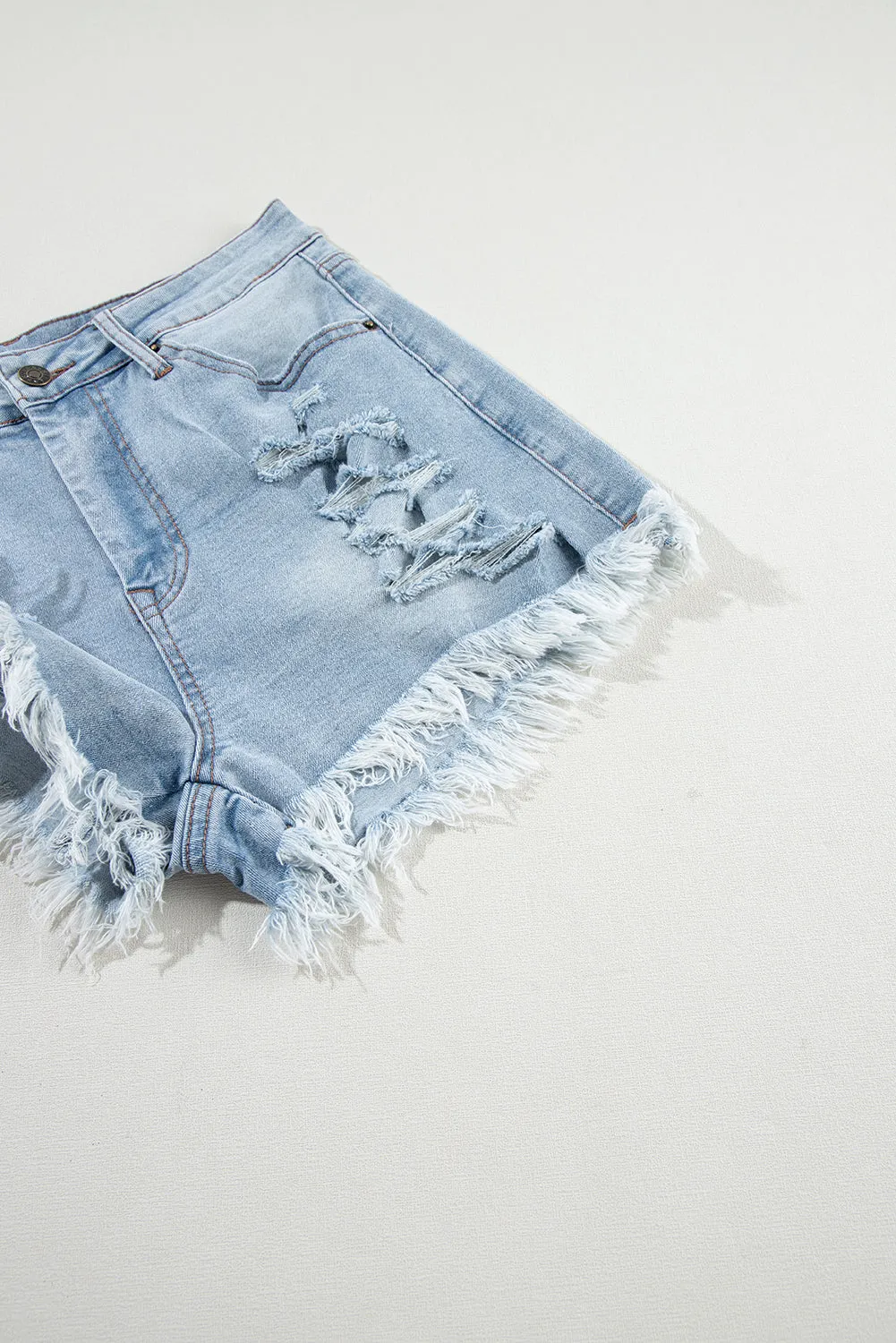 Distressed Stretchy Jean Shorts