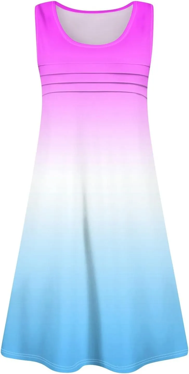 Dress for Women Women Dresses Loungewear Casual Summer Dress Ladies Crops Sleeveless Round Neck Loose Sundress