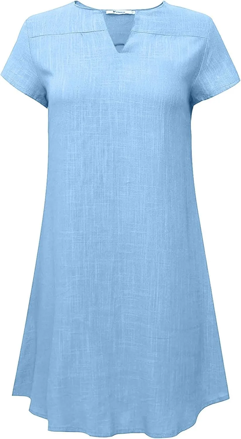 Dresses for Women 2024 Casual Cotton Linen Cap Sleeve V Neck Midi Dress Summer Fashion Solid Party Beach Sundress