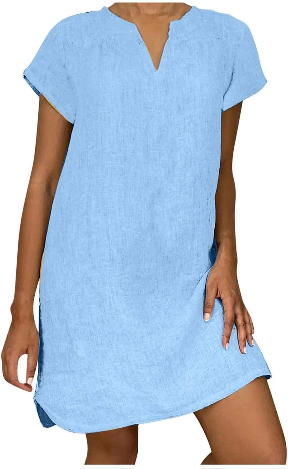 Dresses for Women 2024 Casual Cotton Linen Cap Sleeve V Neck Midi Dress Summer Fashion Solid Party Beach Sundress
