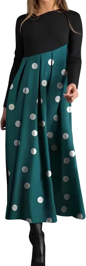 Dresses for Women 2025 Spring Midi V Neck Long Sleeve Work Boho Cute Modest Holiday Loose Dress