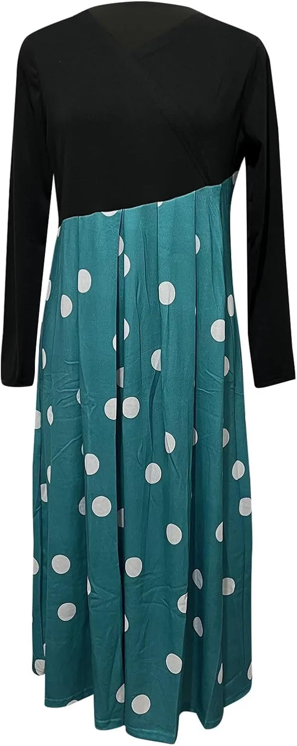 Dresses for Women 2025 Spring Midi V Neck Long Sleeve Work Boho Cute Modest Holiday Loose Dress