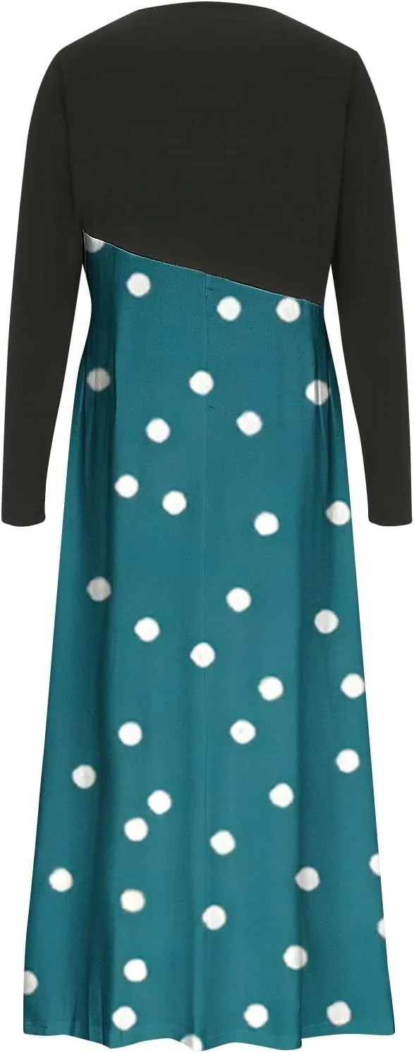Dresses for Women 2025 Spring Midi V Neck Long Sleeve Work Boho Cute Modest Holiday Loose Dress