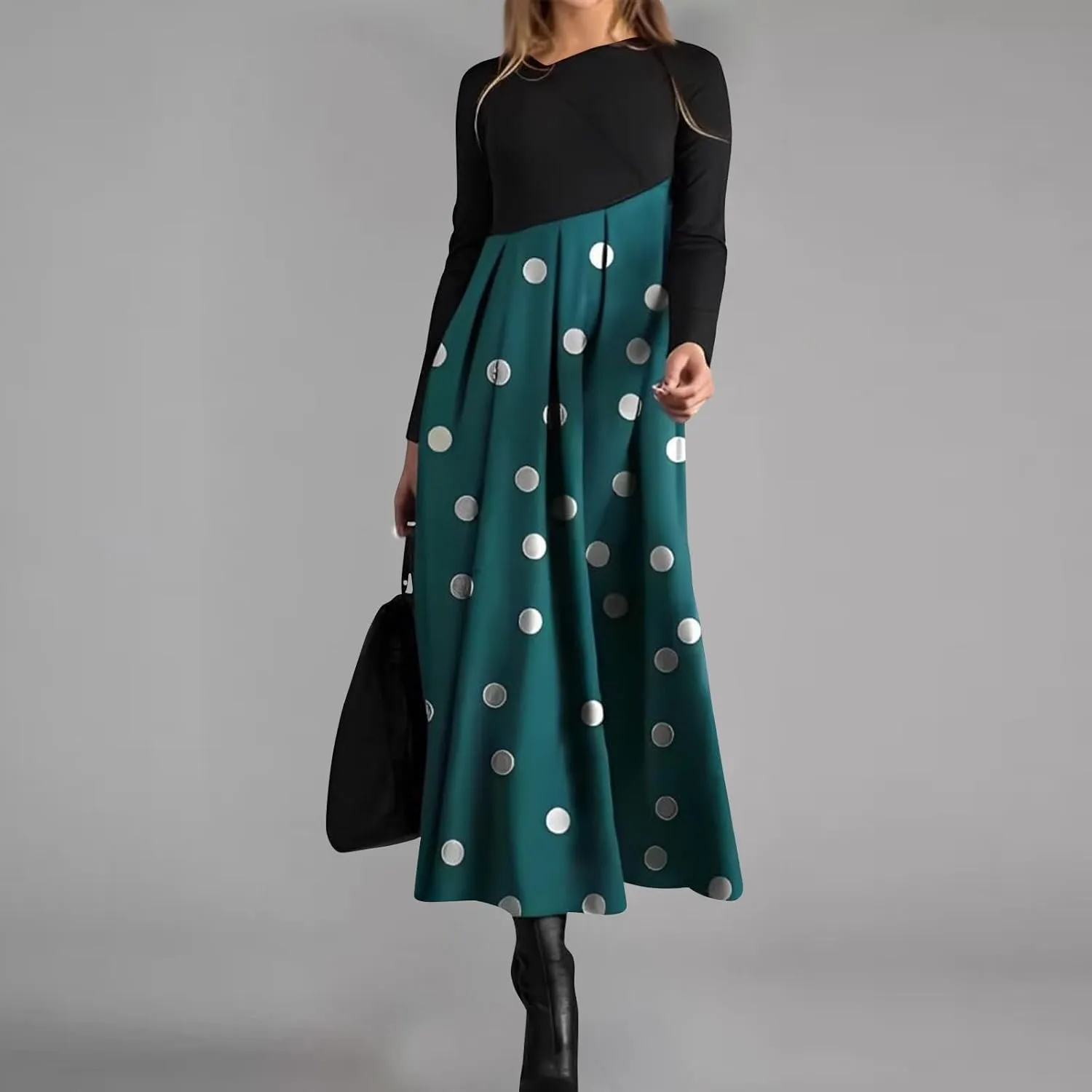 Dresses for Women 2025 Spring Midi V Neck Long Sleeve Work Boho Cute Modest Holiday Loose Dress