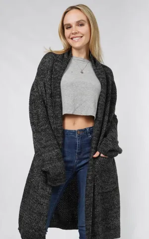 ECD10882 SHAWL COLLAR KNIT CARDIGAN
