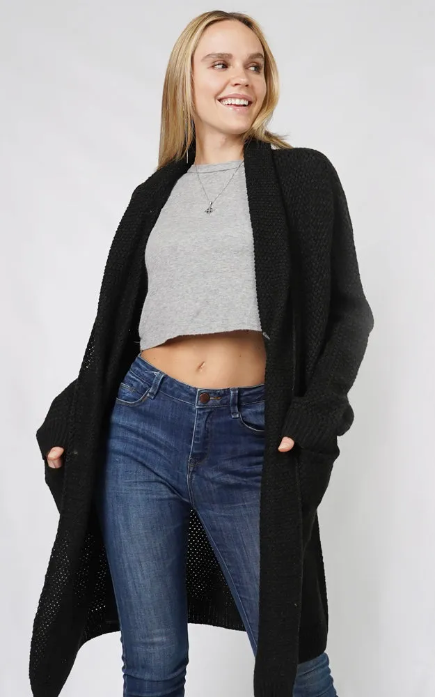 ECD10882 SHAWL COLLAR KNIT CARDIGAN