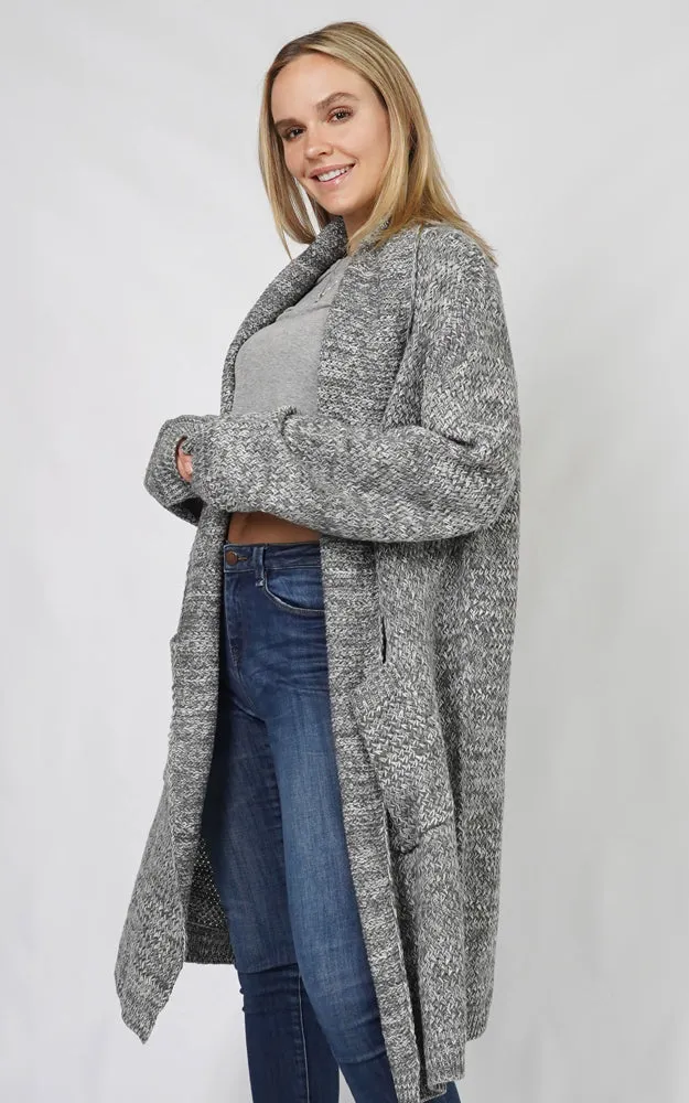 ECD10882 SHAWL COLLAR KNIT CARDIGAN