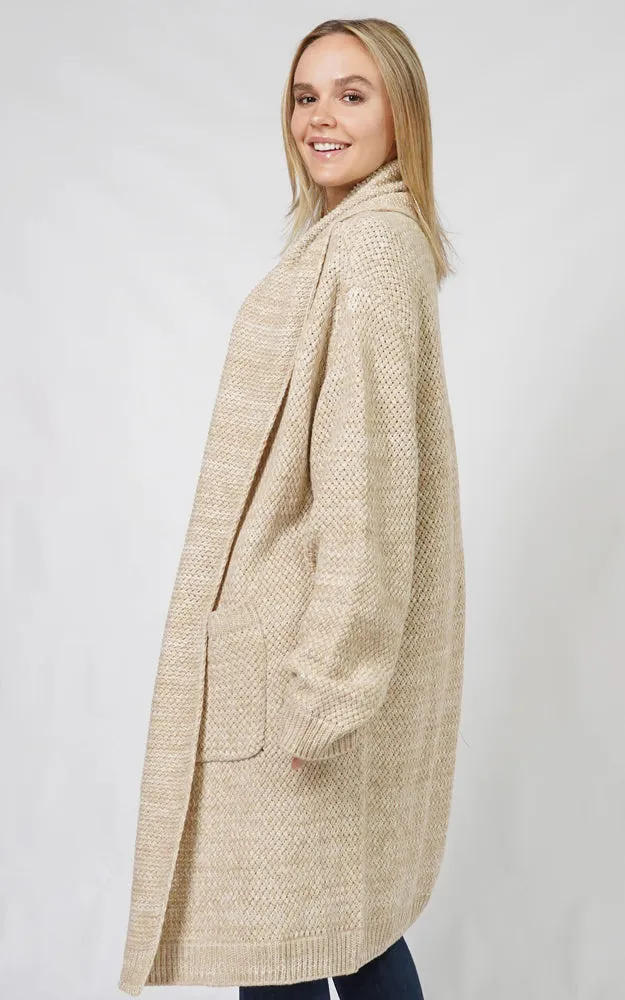 ECD10882 SHAWL COLLAR KNIT CARDIGAN