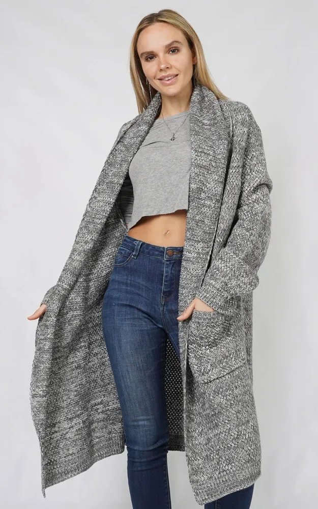 ECD10882 SHAWL COLLAR KNIT CARDIGAN