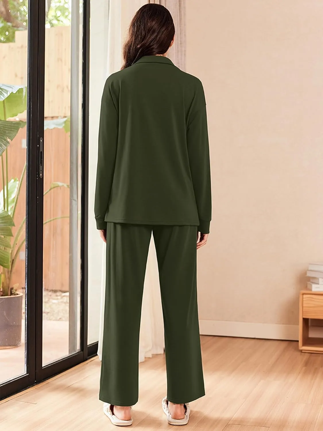 Ekouaer Lounge Sets for Women 2 Piece Outfits 2024 Long Sleeve Top with Pants Sweatsuit Tracksuit S-XXL