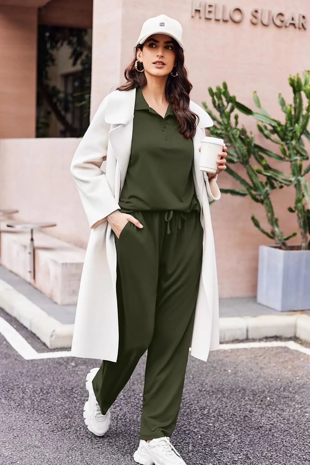 Ekouaer Lounge Sets for Women 2 Piece Outfits 2024 Long Sleeve Top with Pants Sweatsuit Tracksuit S-XXL