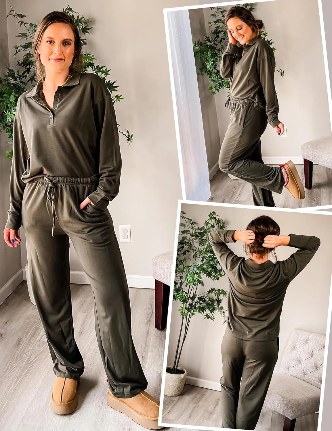 Ekouaer Lounge Sets for Women 2 Piece Outfits 2024 Long Sleeve Top with Pants Sweatsuit Tracksuit S-XXL