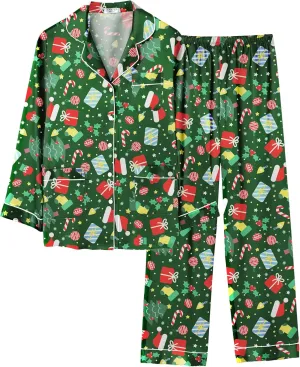 Ekouaer Silk Pajamas for Women Classic Button Down Satin Pajama Sets Long Sleeve Lounge Set