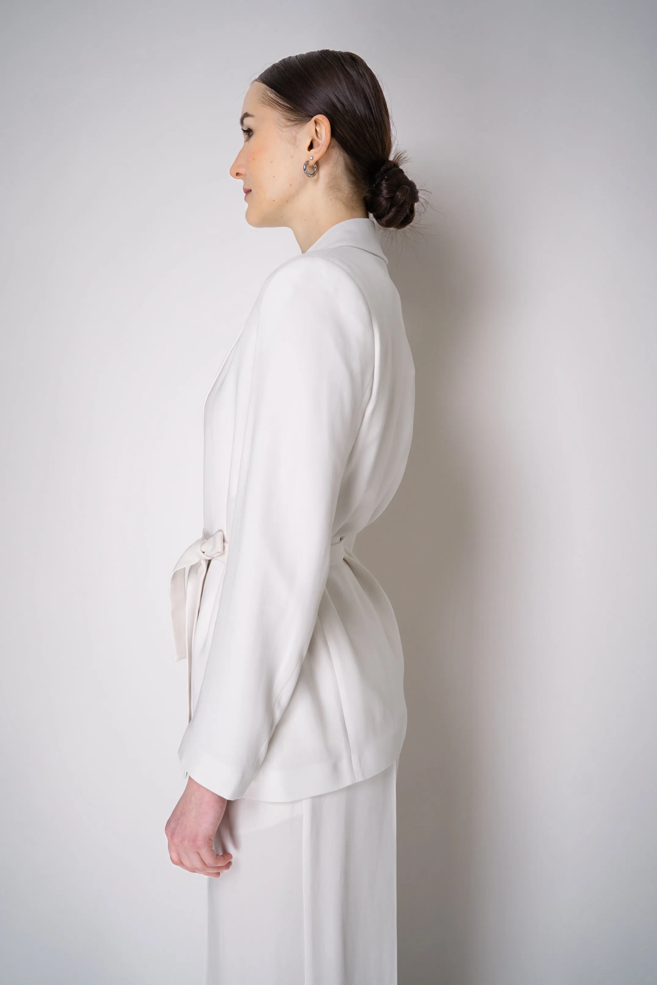 Erika Cavallini Cady Double Breasted Blazer with Tie Belt in White