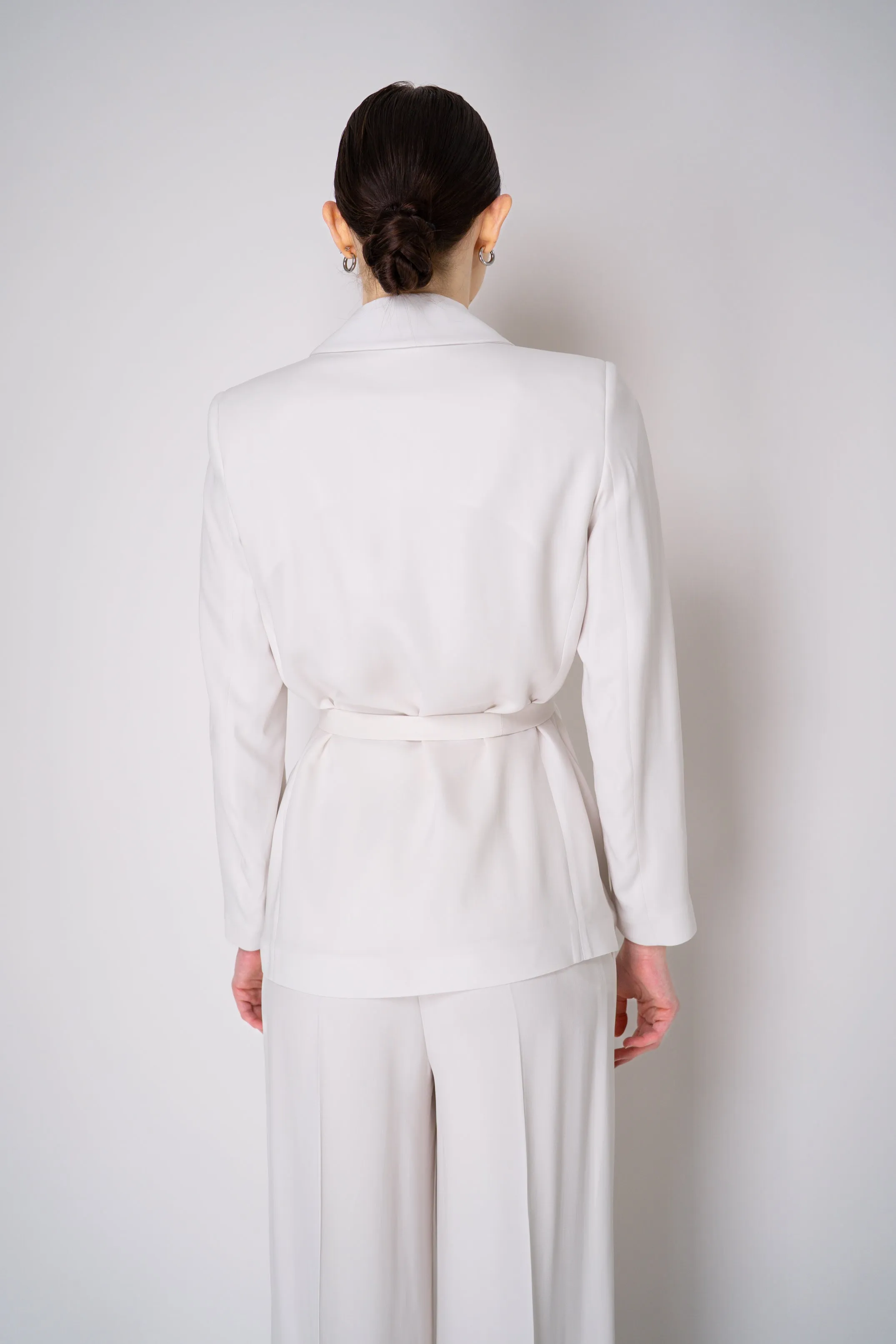 Erika Cavallini Cady Double Breasted Blazer with Tie Belt in White