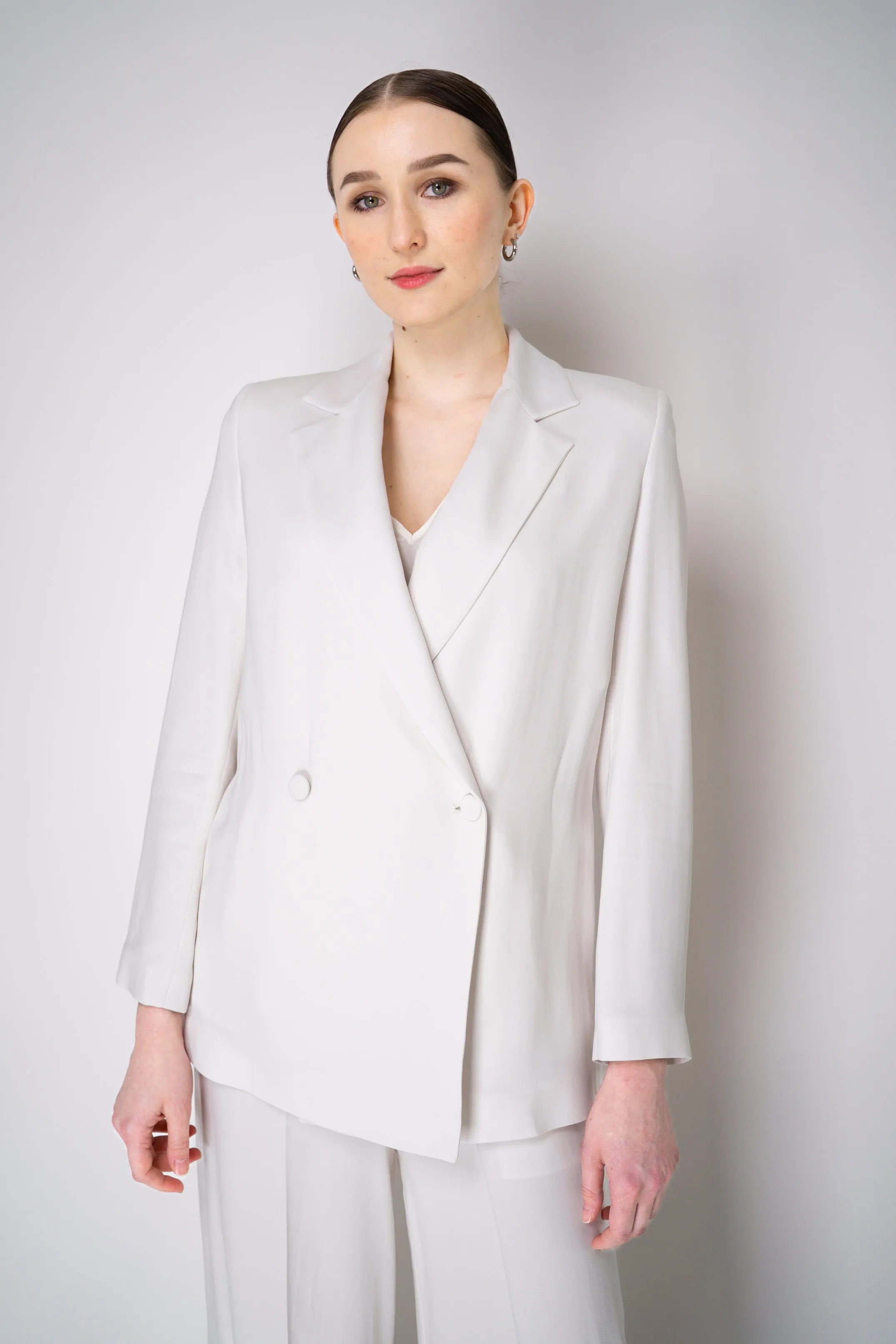Erika Cavallini Cady Double Breasted Blazer with Tie Belt in White