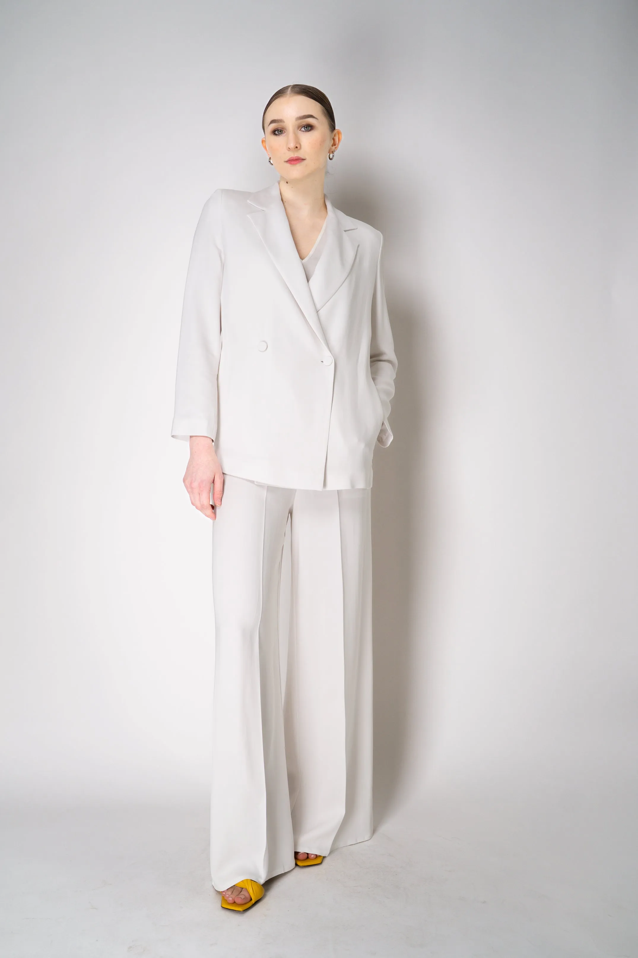 Erika Cavallini Cady Double Breasted Blazer with Tie Belt in White