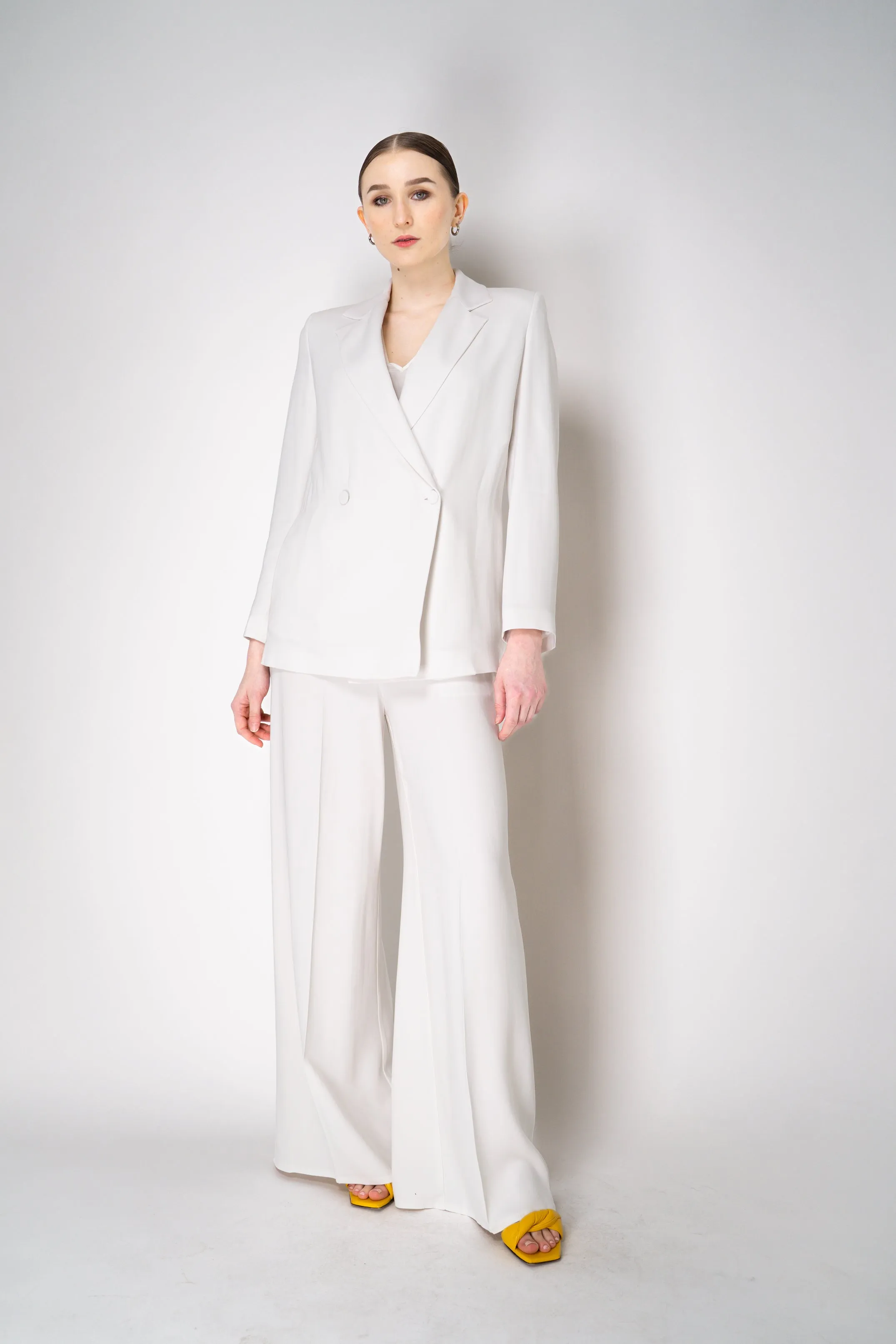 Erika Cavallini Cady Double Breasted Blazer with Tie Belt in White