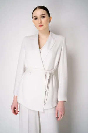 Erika Cavallini Cady Double Breasted Blazer with Tie Belt in White