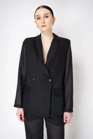 Erika Cavallini Sheer Double Breasted Virgin Wool Blazer in Black