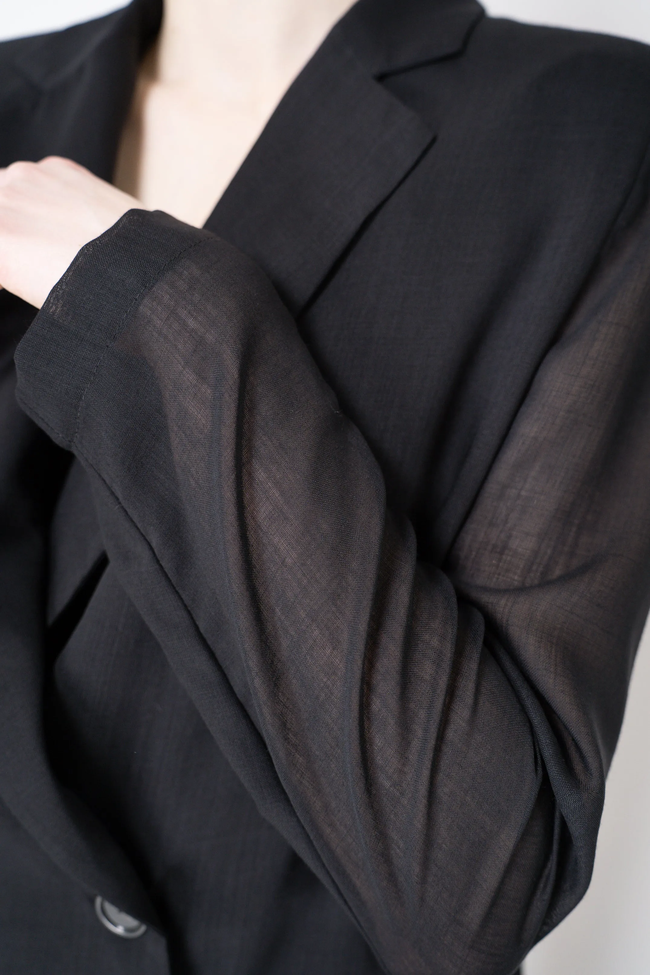Erika Cavallini Sheer Double Breasted Virgin Wool Blazer in Black