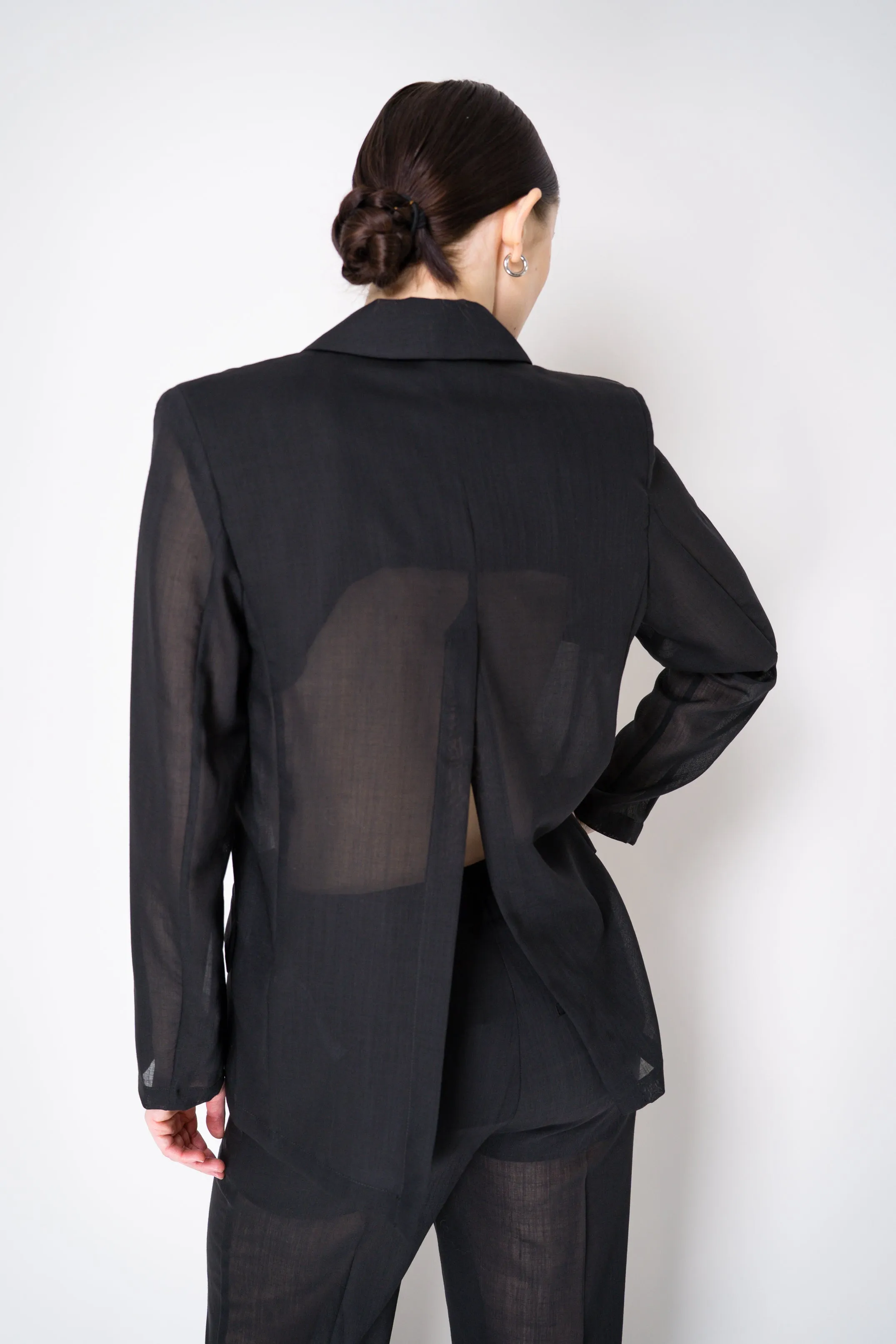 Erika Cavallini Sheer Double Breasted Virgin Wool Blazer in Black