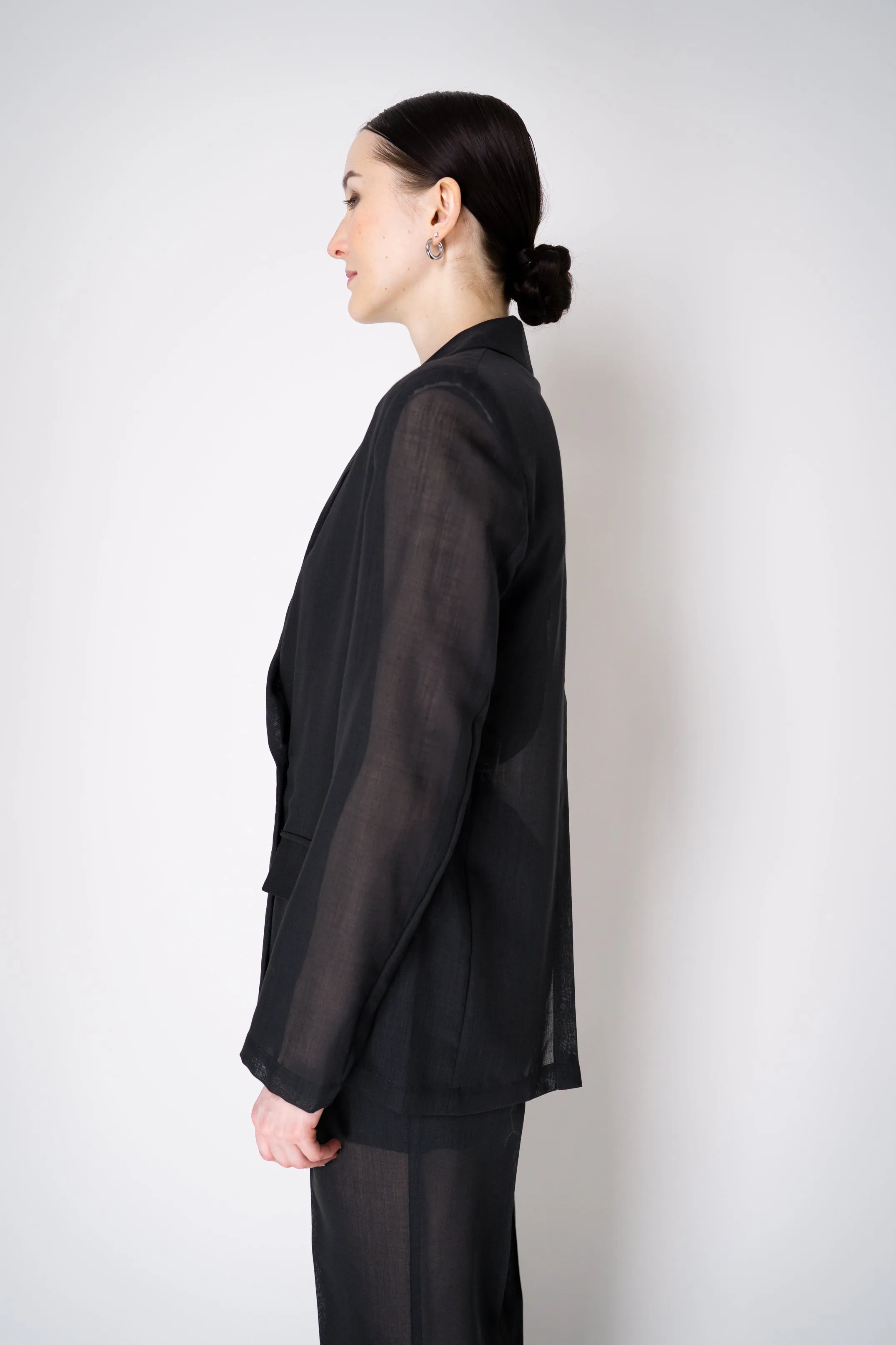 Erika Cavallini Sheer Double Breasted Virgin Wool Blazer in Black