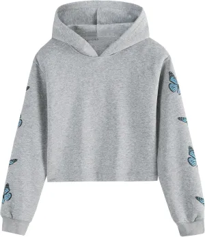 EXARUS Girls Sweatshirts Oversized/Crop Graphic Hoodie Letter Print Crew Neck Pullover Long Sleeve Casual School Kids