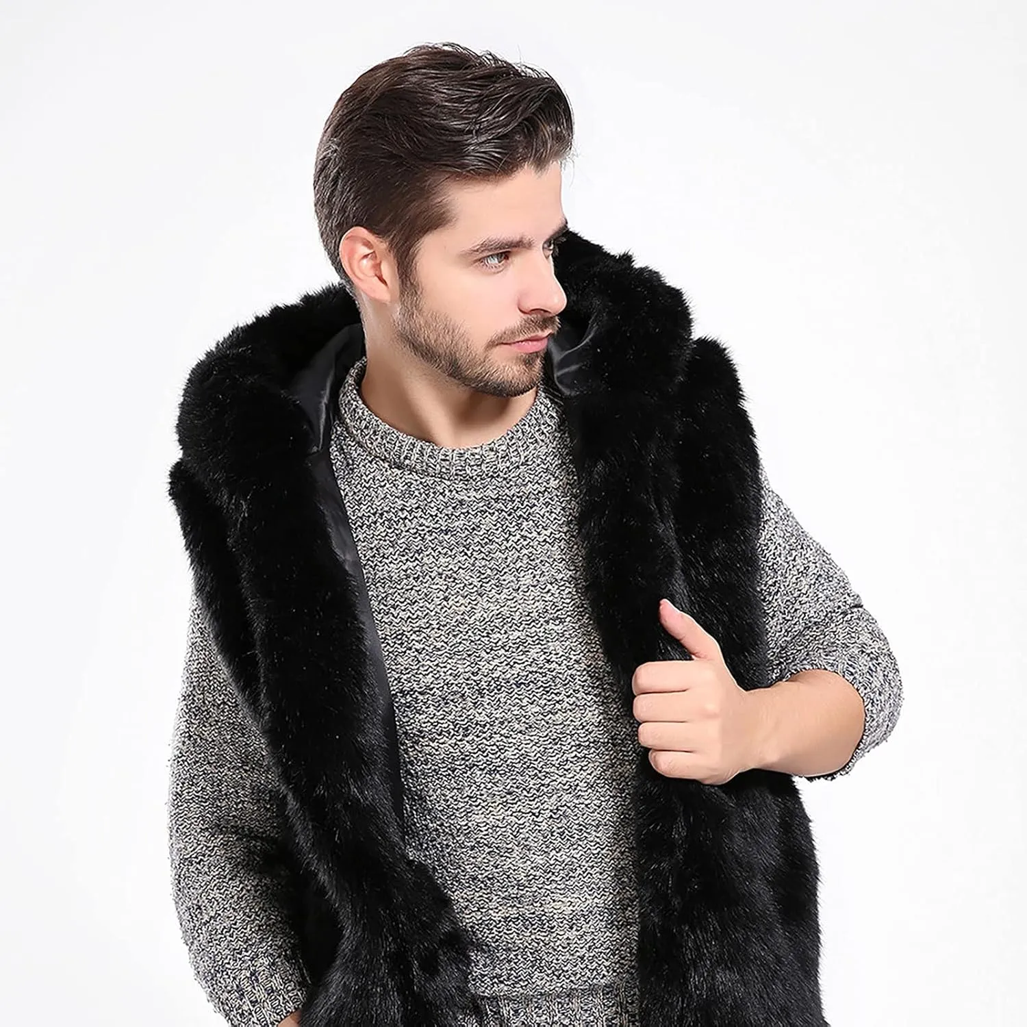 Faux Fur Vest Jacket for Men Solid Color Stand Collar Waistcoat Autumn Winter Fashion Vest Jacket Top Coat