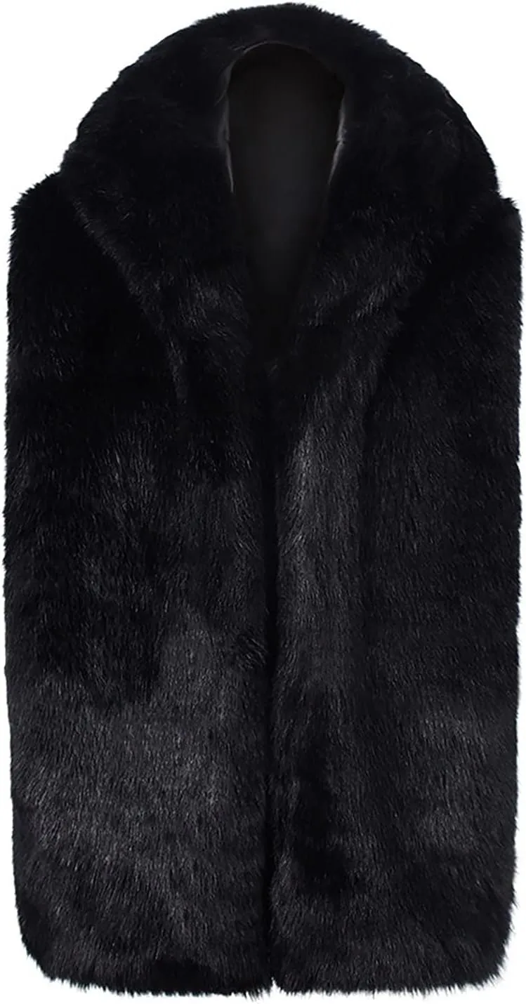 Faux Fur Vest Jacket for Men Solid Color Stand Collar Waistcoat Autumn Winter Fashion Vest Jacket Top Coat