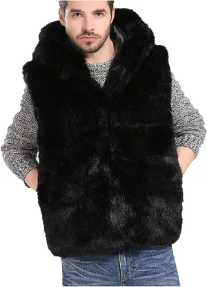 Faux Fur Vest Jacket for Men Solid Color Stand Collar Waistcoat Autumn Winter Fashion Vest Jacket Top Coat