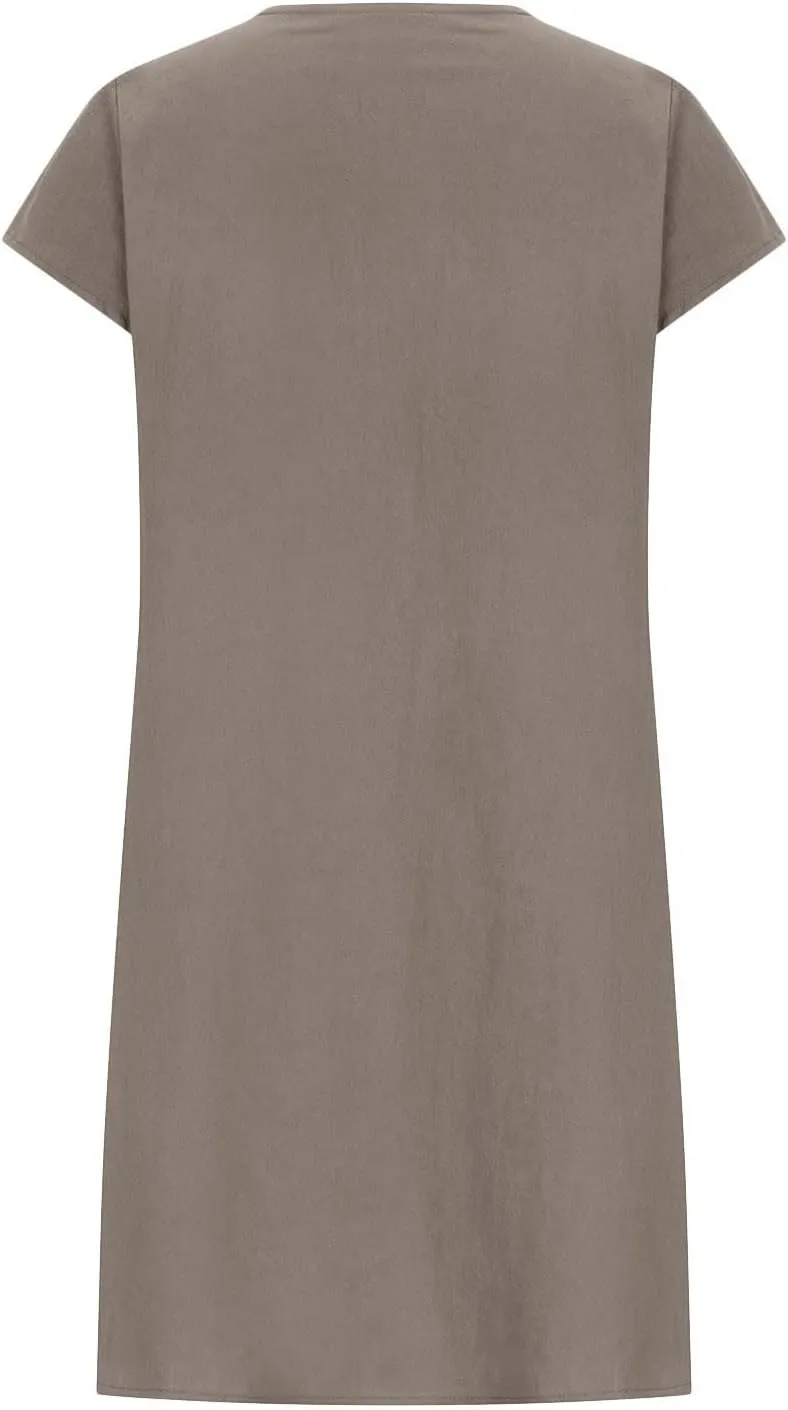 Finelylove Womens Casual Summer Cotton Linen Dresses Midi Flowy Beach Dress Short Sleeve Ruffled Shift Dress Loose Sundress