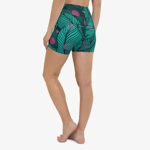 Floral Yoga Shorts "Fireflies" Green/Pink
