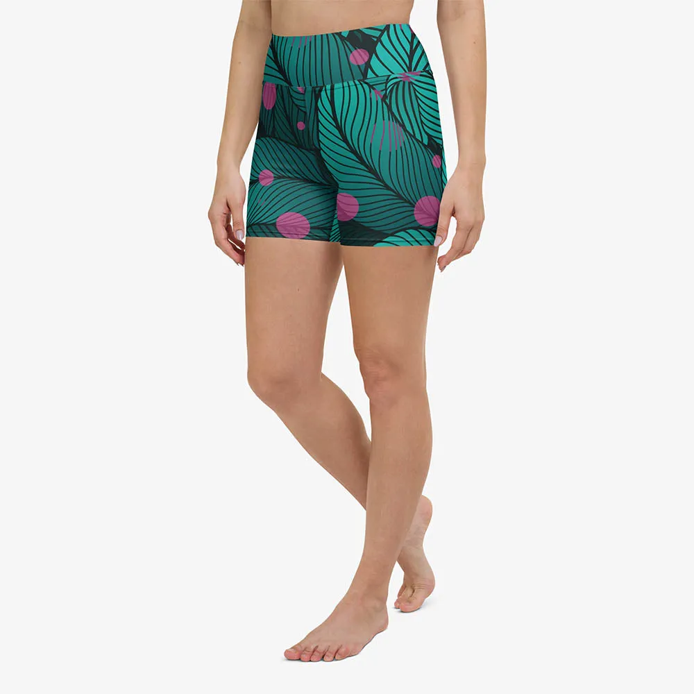 Floral Yoga Shorts "Fireflies" Green/Pink