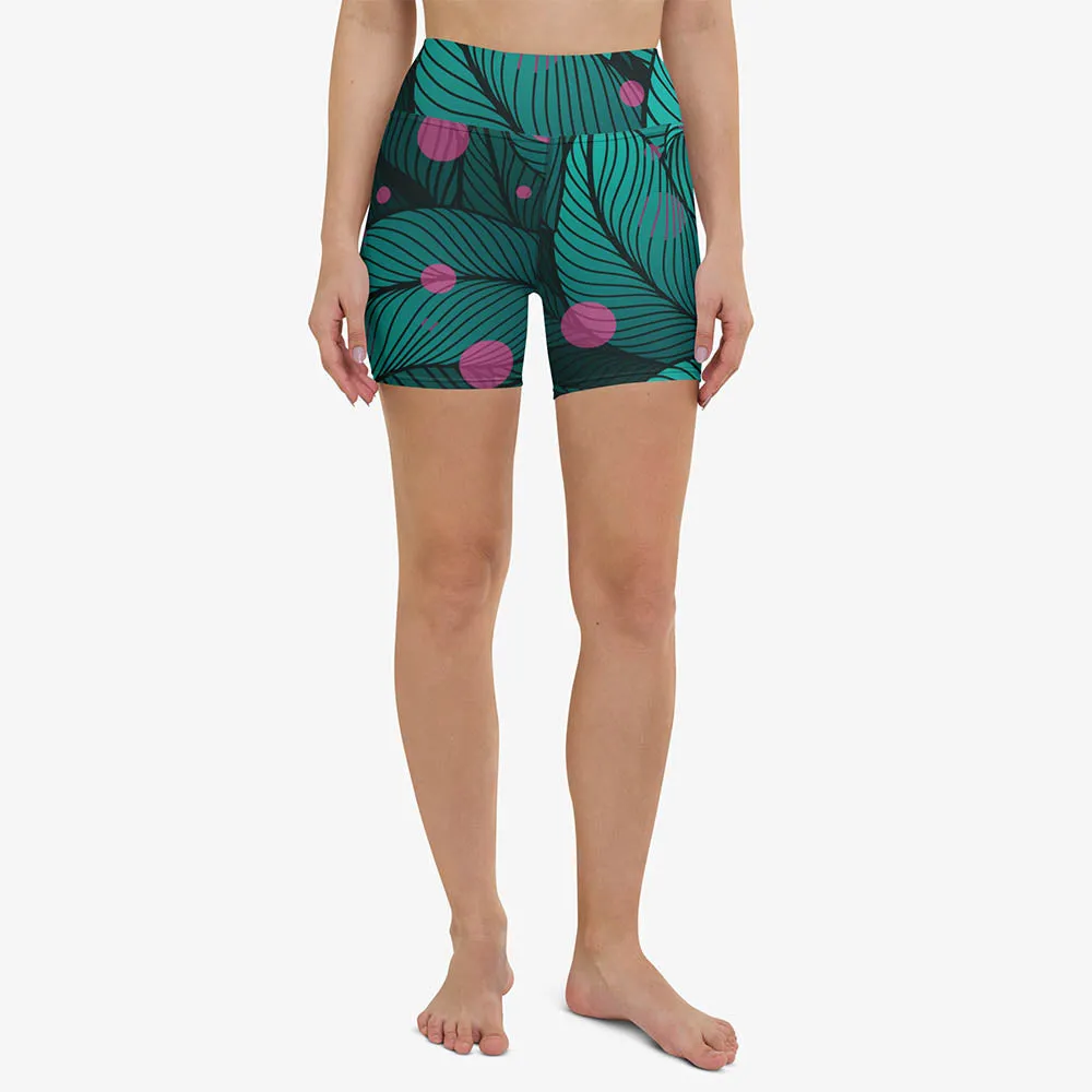 Floral Yoga Shorts "Fireflies" Green/Pink