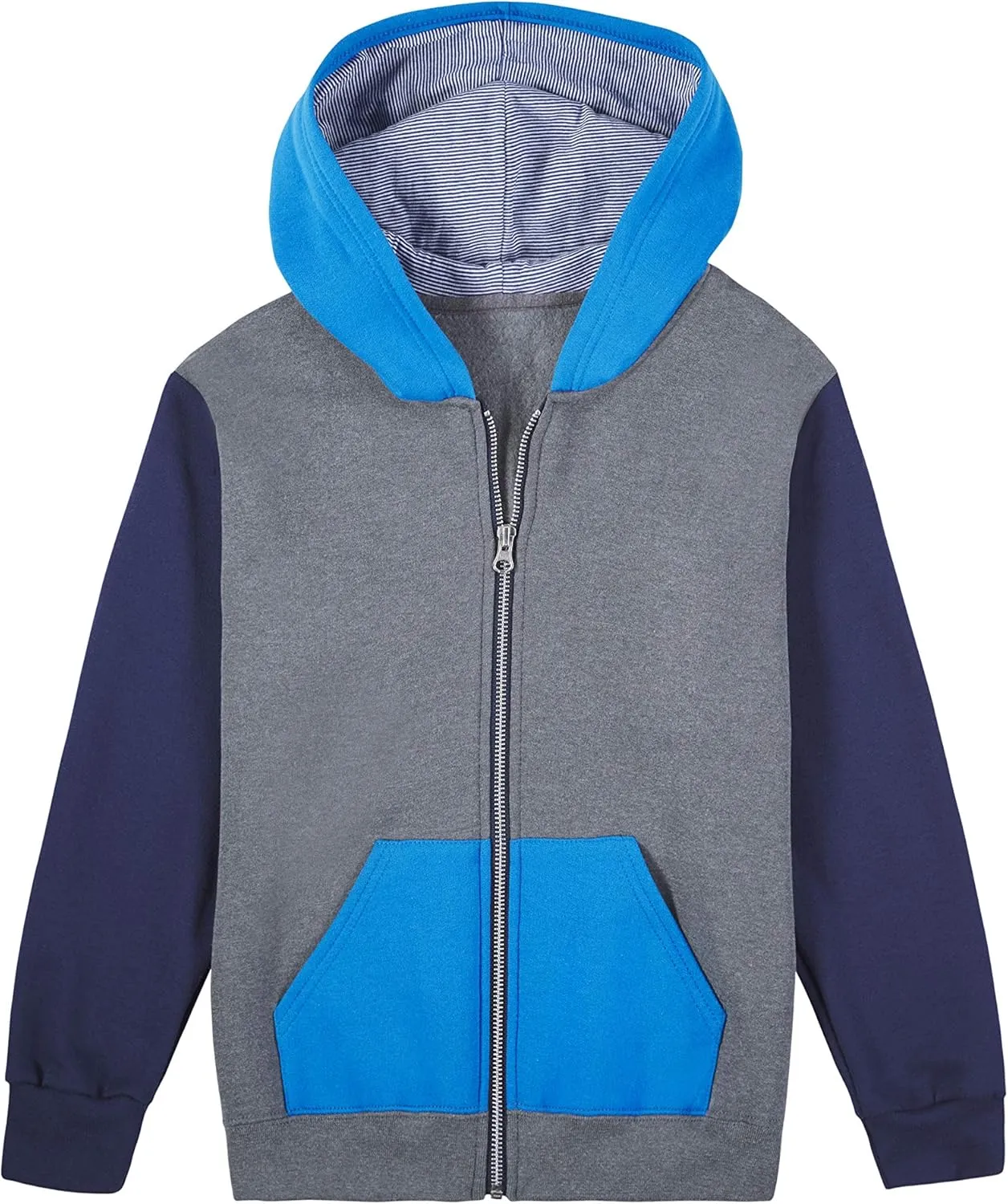 Fruit of the Loom boys Fleece Sweatshirts, Hoodies, Sweatpants & Joggers Shirt, Full Zip - Charcoal Heather/Navy, Small US
