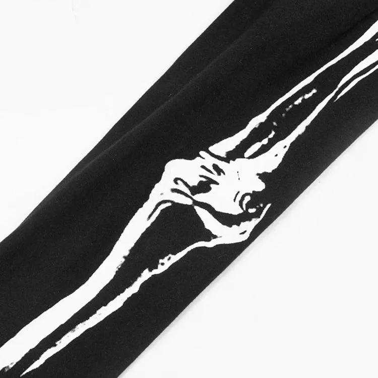 Gothic Scary Skull Hooded Hoodies, Impressive Skeleton Printed Long Sleeves Croptop For Women