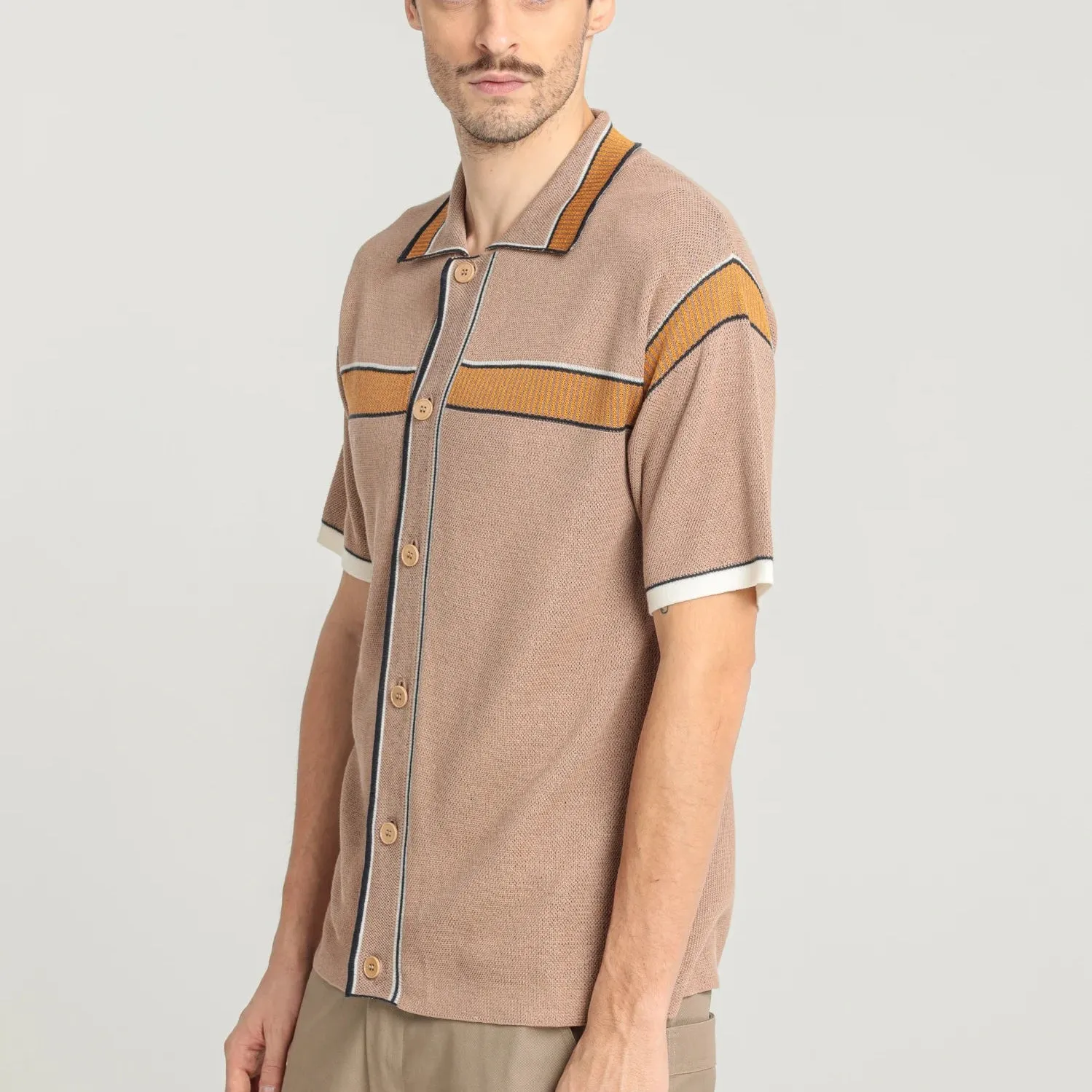 Guiflon Jacquard Polo Cardigan (Brown)