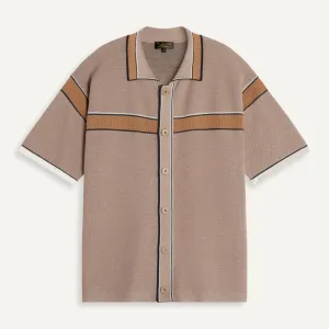 Guiflon Jacquard Polo Cardigan (Brown)