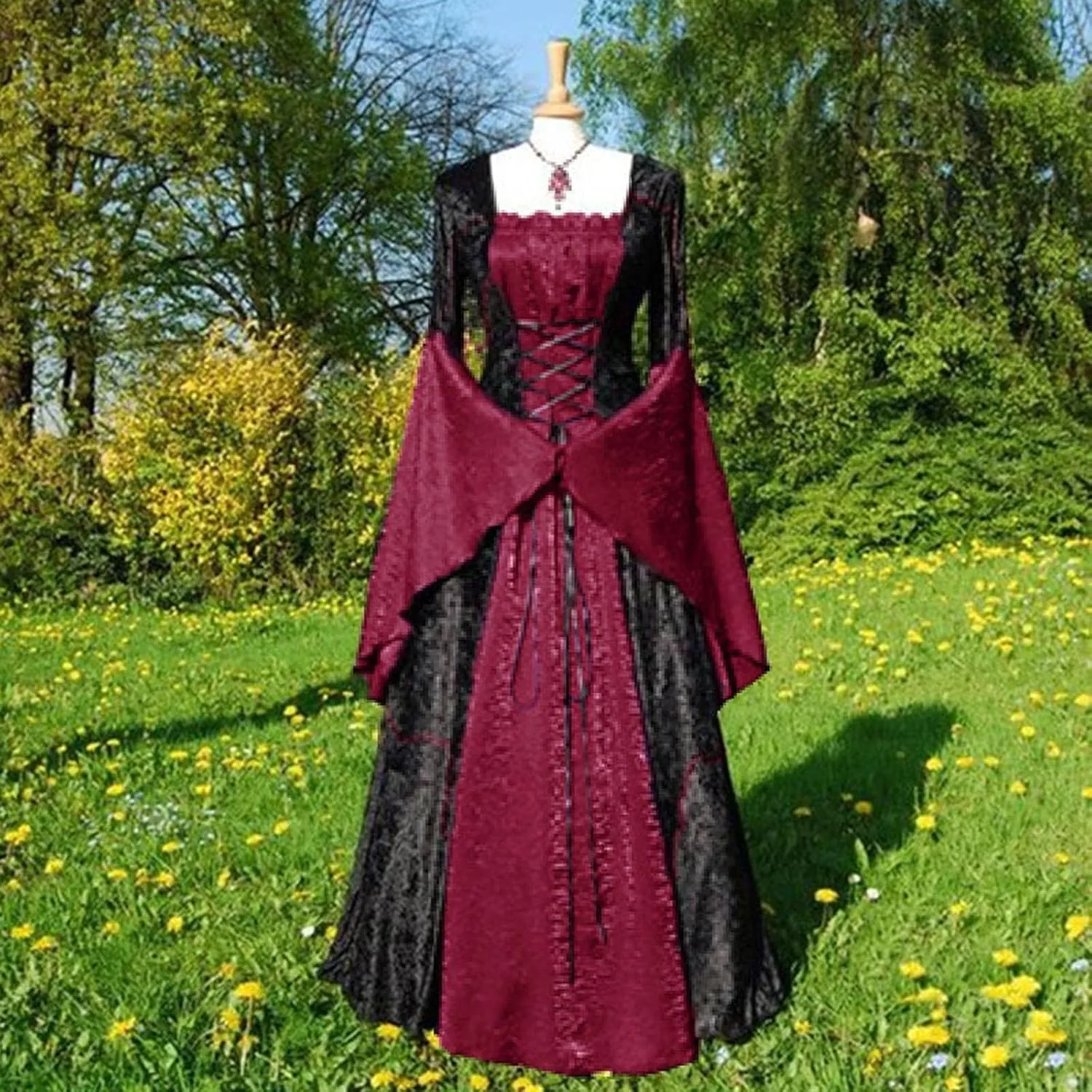 Halloween Costumes for Women Bell Sleeve Renaissance Dress Royal Court Ball Gowns Medieval Queen Victorian Costume