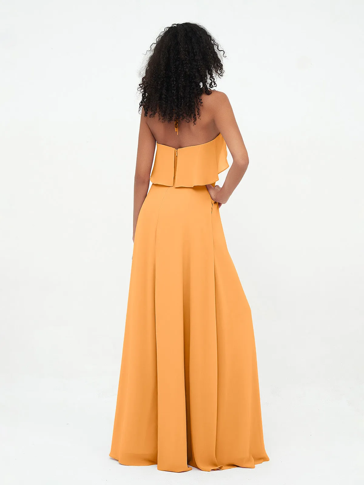 Halter Strap Chiffon Long Bridesmaid Dresses Tangerine
