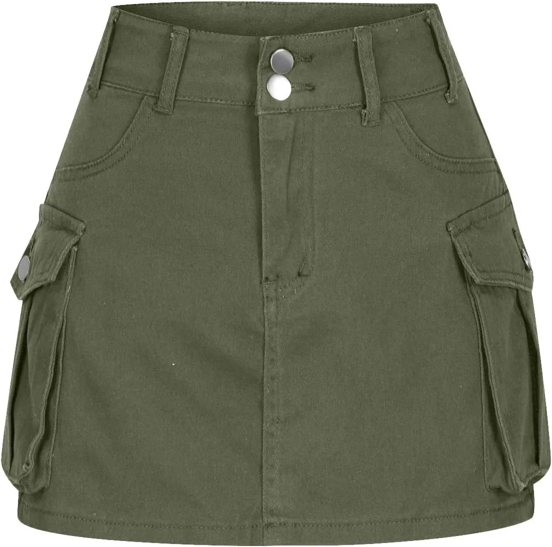 HGps8w Women Girls High Waisted Cargo Skirt 2025 Summer Button Bodycon Y2K Mini Denim Skirt with Flap Pockets