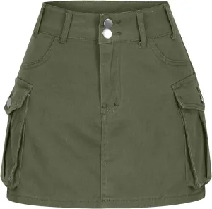 HGps8w Women Girls High Waisted Cargo Skirt 2025 Summer Button Bodycon Y2K Mini Denim Skirt with Flap Pockets