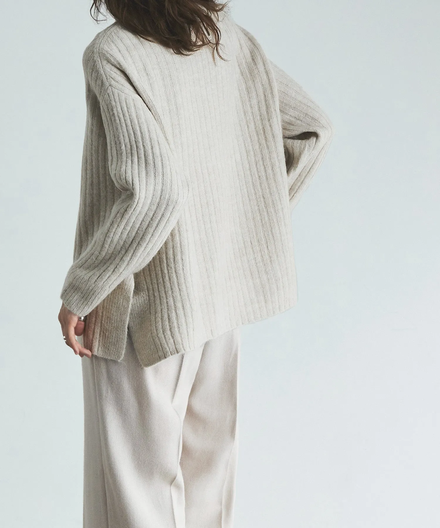 High neck wide rib knit